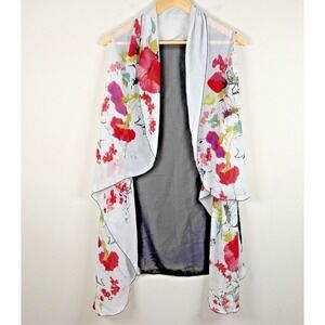 2Chic Floral Waterfall Kimono‎ Duster Poncho Shrug Semi Sheer Womens One Size